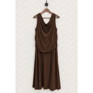 Sandra‎ Darren Midi Dress Ruched Draped Brown Size 16 EUC